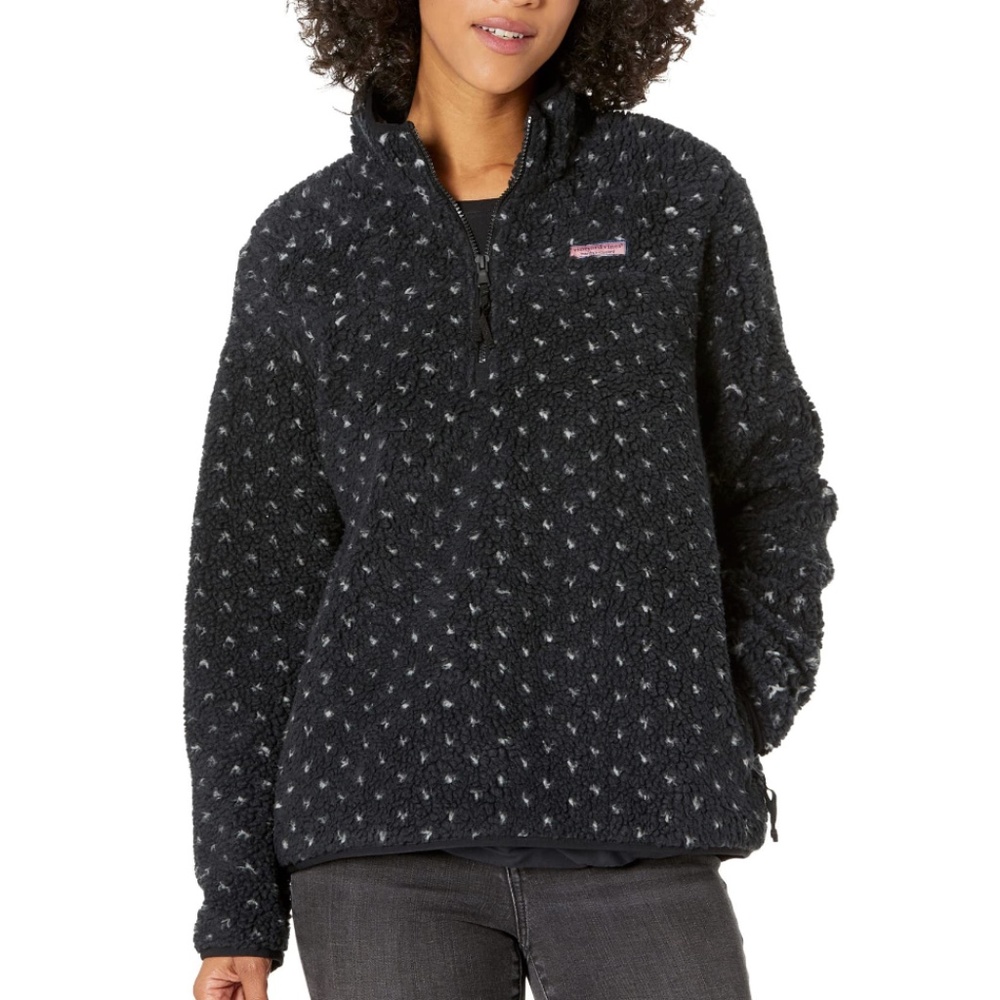 NWT Vineyard Vines Birdseye Sherpa Shep Shirt, 1/4 Zip, Pullover, Black/Navy, XL